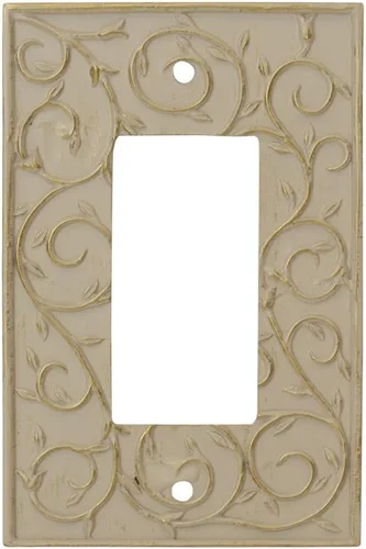 Vista 5 de French Scroll 1 - Placa de pared basculante, placa eléctrica de un solo interruptor, plata envejecida
