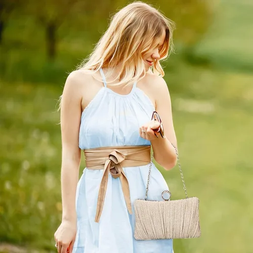 Vista 8 de Tanpell Elegante bolso de noche plisado con purpurina para mujer, bolso formal para novia, boda, graduación, cóctel, fiesta, bolsos