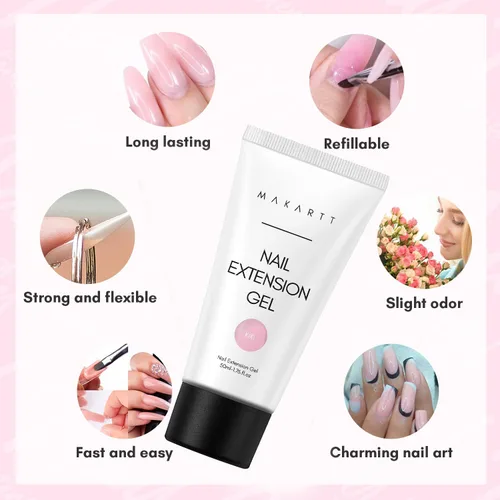 Vista 4 de Makartt Gel de uñas de poligel 50ml, gel constructor para uñas sin hema, rosa y marrón, fortalecedor multifuncional para extensión de uñas, gel duro