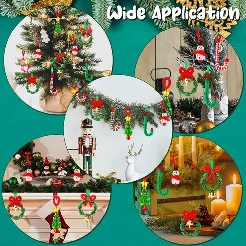 Vista 5 de AWHETIE Manualidades de Navidad para niños y adultos, 40 juegos de kit de adornos con cuentas, incluye 20 piezas de corona con campana/5 piezas
