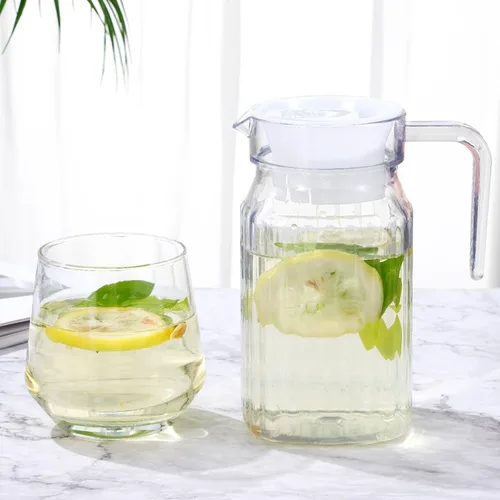 Vista 2 de BESPORTBLE Jarra de vidrio con tapa – Juego de 2 jarras de agua de vidrio de 20 onzas / 20.3 fl oz – Jarra transparente para cerveza fría para agua