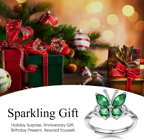 Vista 9 de Bestyle Anillo de collar de mariposa con piedra natal plateada para mujeres, delicado y lindo regalo de joyería de mariposa para mujeres