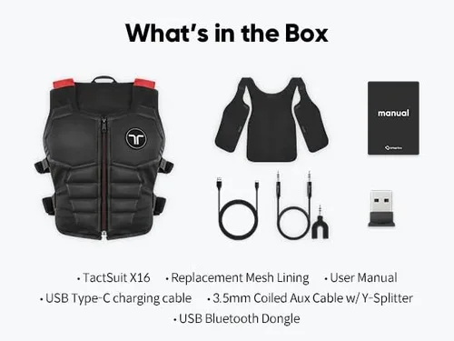 Vista 7 de bHaptics TactSuit X16 Haptic Vest with 16 Vibration Motors for VR with Audio Accessories and Replacement Lining