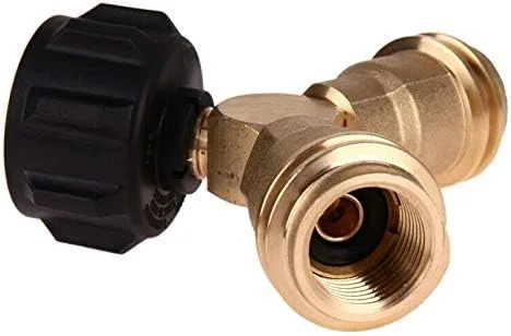 Vista 3 de Conector divisor de gas propano de 2 vías, adaptador en T para cilindro de tanque de propano de 20 libras, funciona con cámper, cilindro, linterna