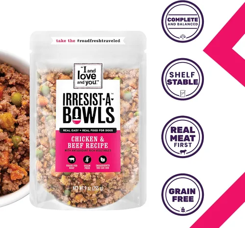 Vista 2 de I AND LOVE AND YOU Irresist-a-Bowls Alimento liofilizado para perros, pollo + carne de res, prebióticos, sin granos, sin relleno, encantador