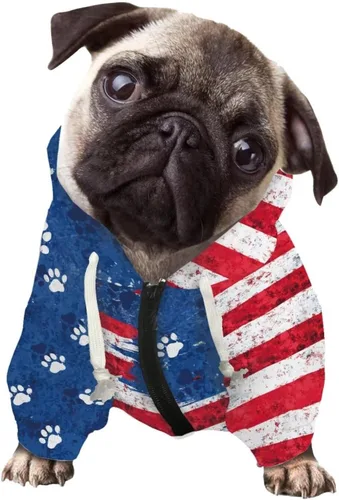 Vista 2 de Howilath Sudaderas con la bandera estadounidense para perros medianos, abrigo de invierno con diseño de pata de cachorro, ropa cálida con capucha