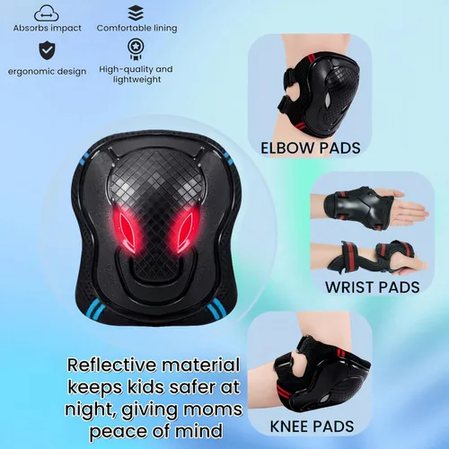 Vista 3 de tsavnpk Juego de rodilleras y coderas para niños, equipo de protección ajustable con protector de muñeca para niñas, patinaje, ciclismo, patinaje
