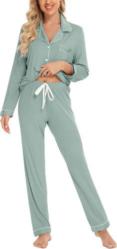 Vista 34 de Leikar Button Up Pajamas For Women Long Sleeve Viscose Soft Pjs Lounge bean paste