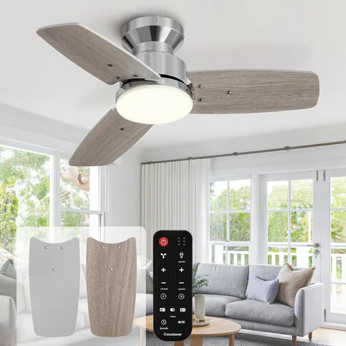 Vista 23 de Conciseer - Ventiladores de techo de 30 pulgadas con luces y control remoto, para dormitorio, sala de estar, oficina, montaje empotrado, 3CCT