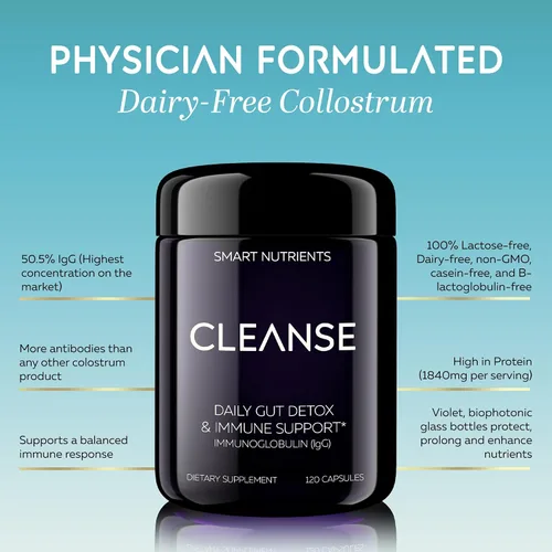 Vista 4 de CLEANSE Calostro sin lácteos IgG 50.5% IgG Potente apoyo inmunológico concentrado Desintoxicación diaria de la salud intestinal, energía