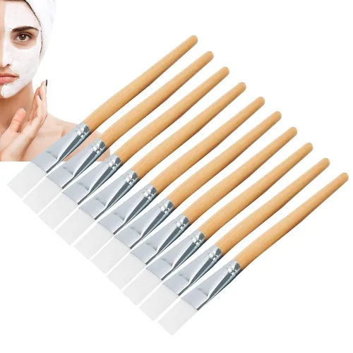 Vista 4 de 10 cepillos de máscara facial, aplicador de lodo de pelo suave, herramienta de cuidado de la piel DIY con mango de madera