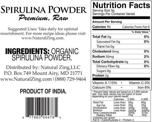 Vista 2 de Spirulina en polvo (crudo, orgánico) 8 oz