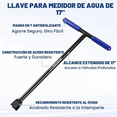 Vista 3 de WORKPRO Llave de medidor de agua de 17" con llave de utilidad de 4 vías, llave de apagado de agua de acero resistente con mango en T antideslizante