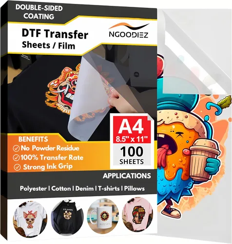Vista 11 de NGOODIEZ Hojas de película de transferencia DTF A4 de 8.5 x 11 pulgadas, 25 hojas, papel DTF prémium para impresora DTF, revestimiento brillante