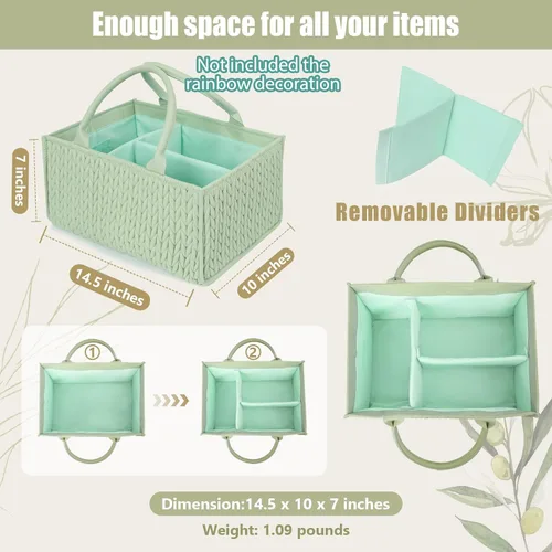 Vista 4 de MOMINSIDE Organizador de pañales para bebé, cesta de bebé, almacenamiento de guardería, mesa cambiadora portátil, organizador de auto para niñas