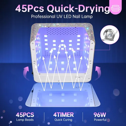 Vista 2 de Lámpara de uñas UV, luz UV de 96 W para uñas de gel, luz de uñas inalámbrica, secadora de uñas recargable, control táctil y sensor automático
