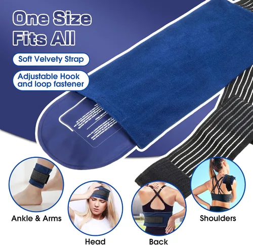 Vista 6 de Paquetes de hielo reutilizables para lesiones, paquete de 4 paquetes de gel caliente y frío y 2 paquetes de envolturas de gel flexibles ajustables