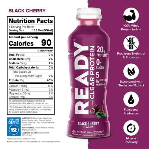 Vista 2 de Ready Protein Water - Agua con 0.53 onzas (15 g) de proteínas de suero de leche, sin azúcar, 12 unidades, 16.9 onzas líquidas cada una.