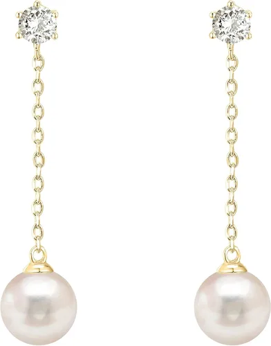 Vista 3 de PAVOI Aretes de plata de ley chapados en oro de 14 quilates con perlas Aretes de perlas para mujer, Perla