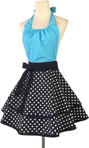 Vista 2 de Hyzrz Lindo delantal retro vintage de criada a lunares delantales de cocina para mujeres, damas y niñas (azul)
