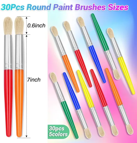 Vista 4 de 30 pinceles de pintura, pinceles redondos de anezus para niños, para el aula, juego de pinceles de pintura para retoque preescolar guardería