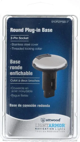 Vista 10 de attwood 910R2PSB-7 LightArmor™ Serie 910R Base de luz redonda enchufable - para luz de poste completo, 2 pines, cubierta de acero inoxidable negra