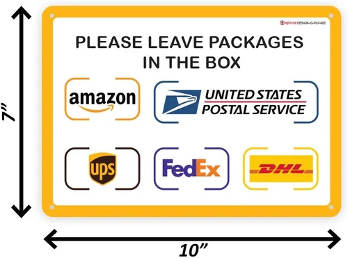 Vista 4 de IGNIXIA Letrero de entrega de paquetes para el hogar Amazon Leave Packages Here Sign for FedEx, Amazon, DHL, UPS, USPS - Resistente a