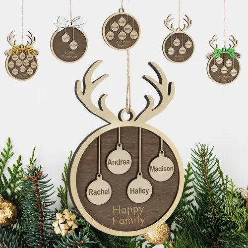 Vista 13 de Adornos de Navidad personalizados familiares de 1, 2, 3, 4, 5, 6, 7, 8, 9, 10, adornos de madera personalizados, decoraciones de Navidad, regalos