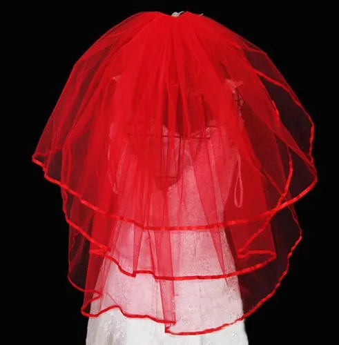 Vista 2 de Velos cortos de boda para mujer con peine de 3 niveles para Halloween, tul velo de novia