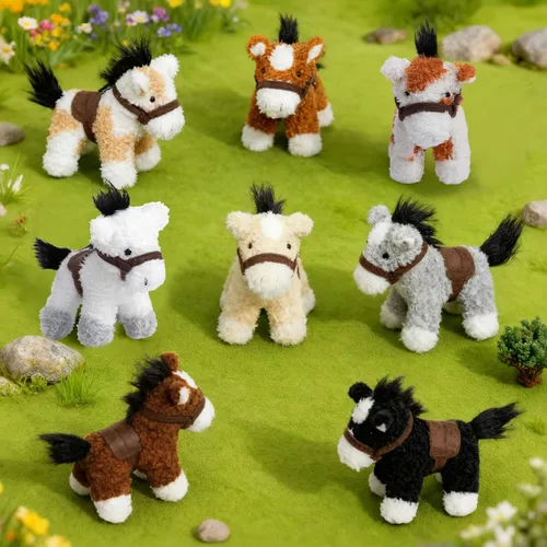 Vista 2 de HollyHOME 8 piezas de caballos de peluche, caballos mini de peluche a granel, caballos de peluche para fiestas temáticas de animales, cumpleaños