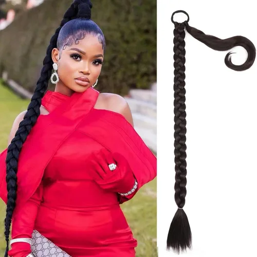 Vista 21 de Extensiones de cola de caballo trenzada de 20 pulgadas de largo para mujer, extensiones de cabello lacio envolvente con banda para el cabello, cola