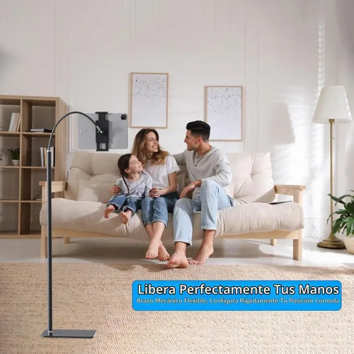 Vista 4 de Soporte de suelo para tablet con cuello de cisne flexible y base estable, compatible con tabletas y teléfonos celulares (3.5 a 9.7 pulgadas)