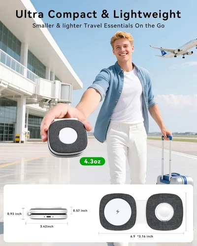 Vista 2 de Cargador inalámbrico plegable 2 en 1 Mag-Safe para iPhone 16 15 14 13 12 Series, Apple Watch Series/Ultra/SE, Airpods/Pro, cargador Magsafe portátil