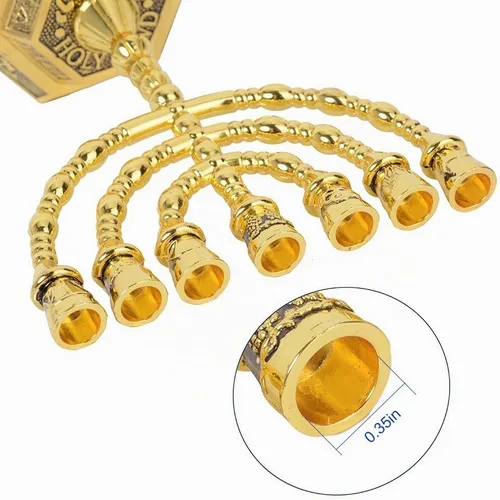 Vista 7 de Menorá 12 Tribus de Israel, soporte de velas judío, templo de Jerusalén, 7 ramas (12.7 cm, dorado)