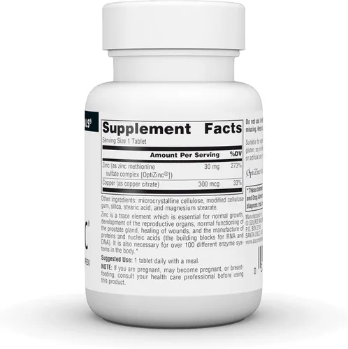 Vista 3 de Source Naturals OptiZinc Zinc Metionina Sulfato Complejo & Suplemento Dietético - 60 Tabletas
