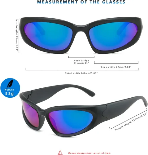 Vista 3 de LASPOR Gafas de sol deportivas envolventes para mujeres y hombres, lentes deportivos Y2K