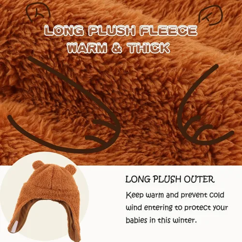 Vista 2 de Gorro de invierno para bebé con orejeras, unisex, gorro de nieve para bebés, gorro de forro polar cálido para niños de 0 a 36 meses