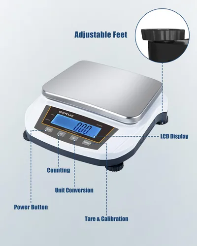 Vista 14 de GOYOJO Balanza analítica digital y escala de laboratorio, capacidad de 176.37 oz, precisión de 0.00 oz, acero inoxidable, multiunidad (g/oz/ct/lb)