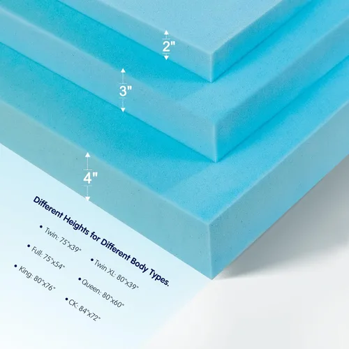 Vista 6 de Subrtex Cubrecolchón de espuma viscoelástica, cubrecolchón de espuma viscoelástica con infusión de gel de 3 pulgadas, cubrecolchón de espuma