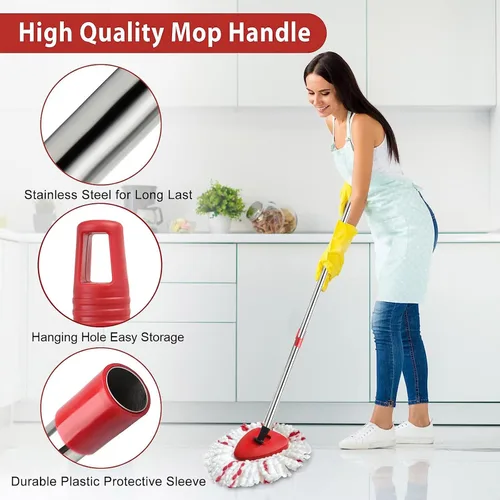 Vista 5 de Cabezal de repuesto para mopa giratoria HiBaby, base, mango compatible con el juego de mopa Ocedar EasyWring de 1 tanque de microfibra, 2 cabezales