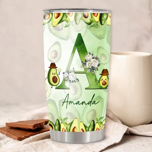 Vista 2 de Dorris Vaso de aguacate personalizado con diseño de aguacate, no aguacate, taza de café de viaje con tapa de acero inoxidable para mujeres, hombres