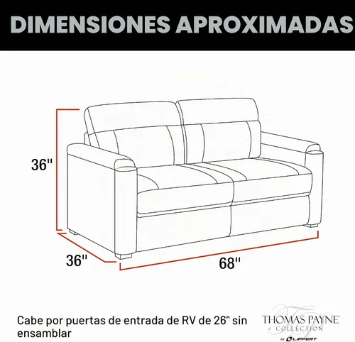 Vista 3 de THOMAS PAYNE sofá tri-plegable Grummond de 68" para RV con tela PolyHyde, conversión de sofá a cama, respaldo removible, fácil instalación