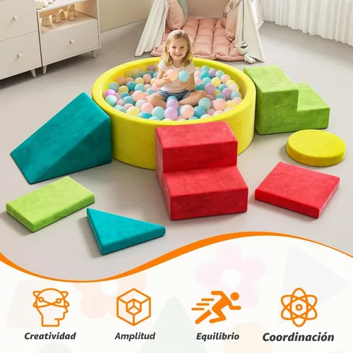 Vista 4 de Juego de bloques de escalada de espuma suave, juguetes de escalada para niños pequeños con pozo de bolas para jugar en interiores, escalador modular
