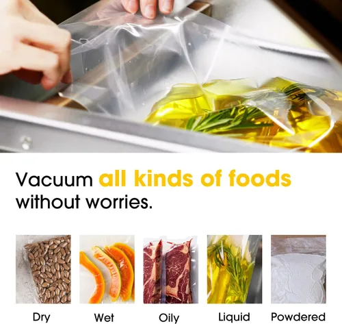 Vista 5 de Sellador al vacío de cámara de 10 pulgadas con bomba de aceite, resistente, ideal para alimentos húmedos, líquidos, polvos y Sous Vide, funciona