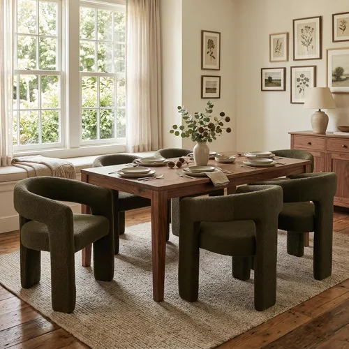 Vista 30 de Hyfirm Sillas de Comedor Modernas Tipo Barril Juego de 1, Cómoda Silla de Comedor de Acento Tapizada en Chenilla con Brazo para Cocina Sala de Estar