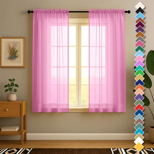 Vista 13 de YHSF Cortinas traslúcidas – Juego de 2 paneles para decoración del hogar – Elegantes cortinas de gasa sólida con bolsillo para barra