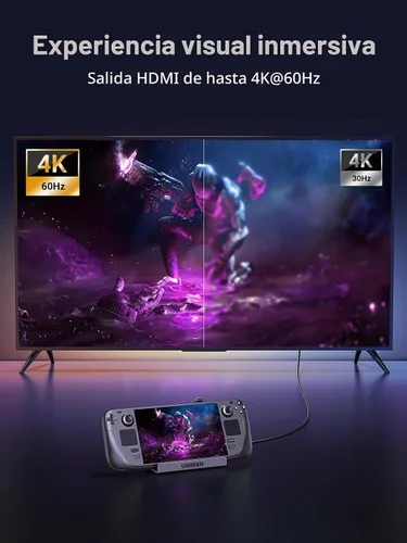 Vista 2 de UGREEN Base de conexión de Steam Deck 6 en 1 USB C con 4K @60Hz HDMI, Gigabit Ethernet, PD 100W carga 1xUSB C 2X USB 3.0 compatible con Steam Deck