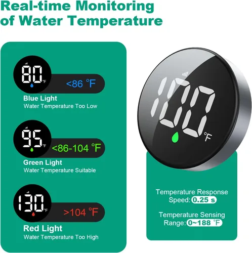 Vista 4 de Tem8(R7Pro) Accesorio de filtro de ducha de baño con pantalla de temperatura inalámbrica Purificador de agua dura 99.99% elimina cloro y metales