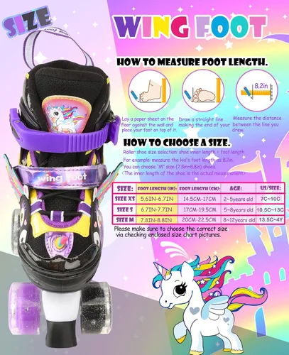Vista 4 de Dino - Patines de ruedas para niños y niñas, WESKIFAN Dinosaur Quad Skating Shoes con ruedas brillantes y tamaños ajustables para principiantes