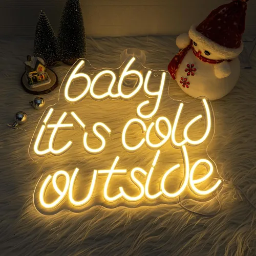 Vista 7 de Looklight Letrero de neón de Navidad "Baby It's Cold Outside" para decoración de pared, luces LED para bar, fiesta, habitación, tienda, ventana